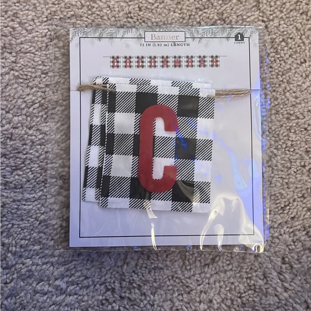 Black White Buffalo Plaid Red Cocoa Bar Garland Banner NWT